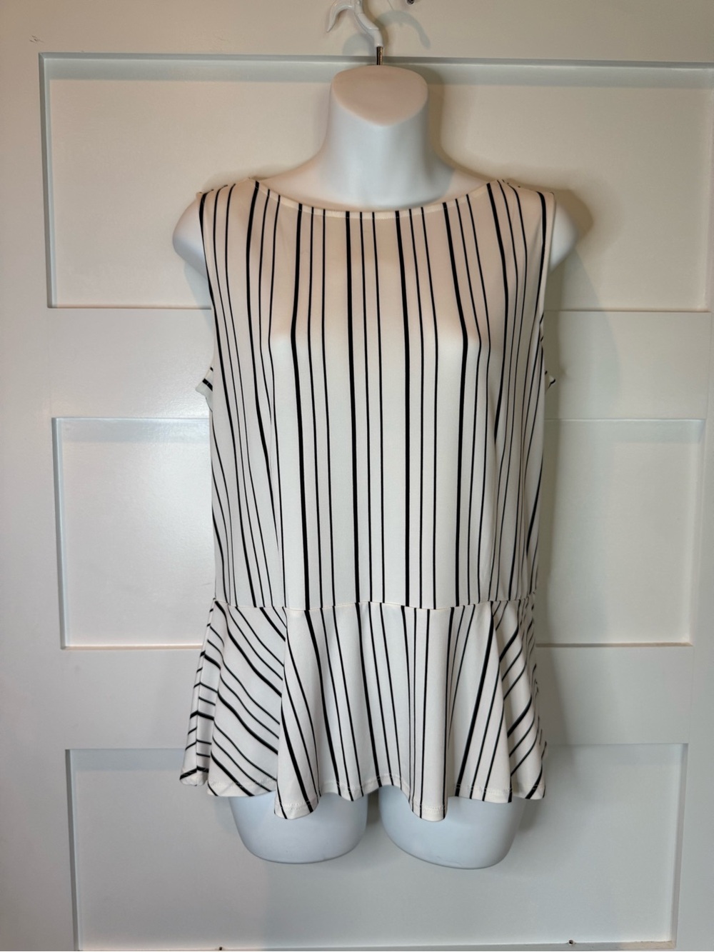 Chico's White Tank Top with Black Vertical Stripes
